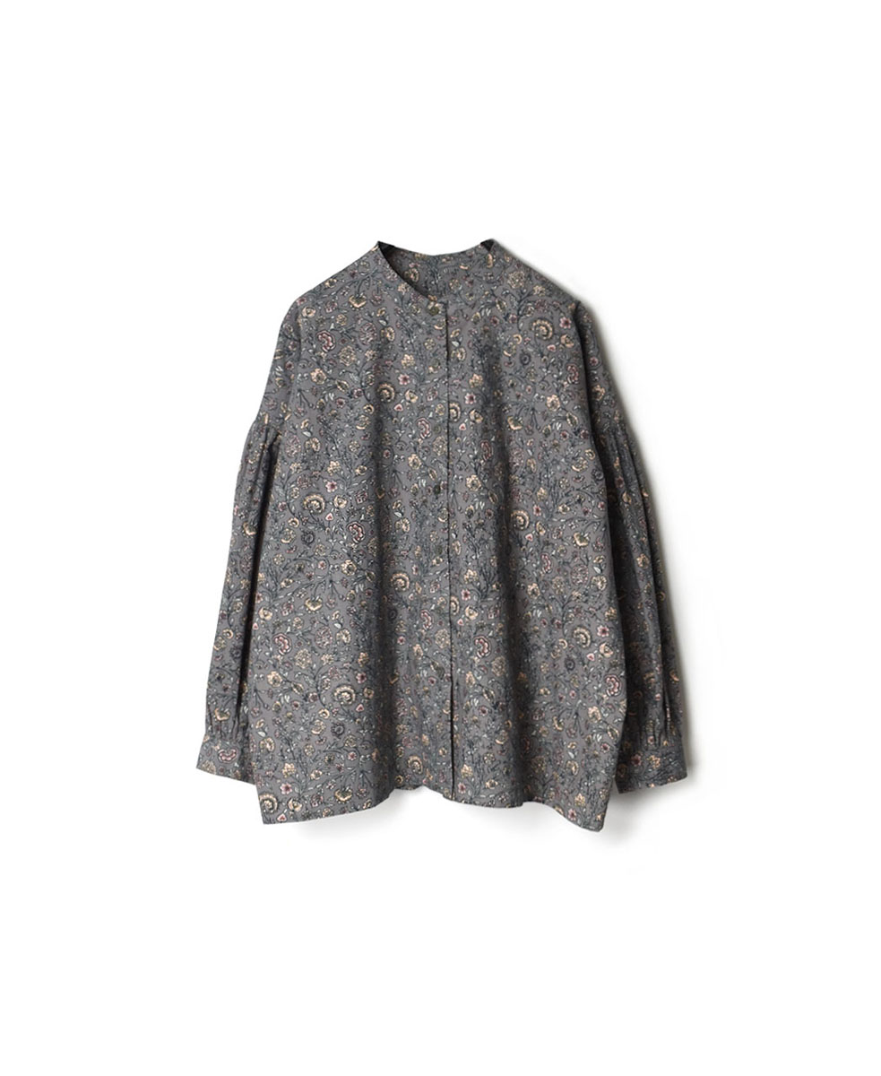 NSL22541 (シャツ) 40’S POPLIN FLOWER PRINT BAND COLLAR GATHERED SHIRT