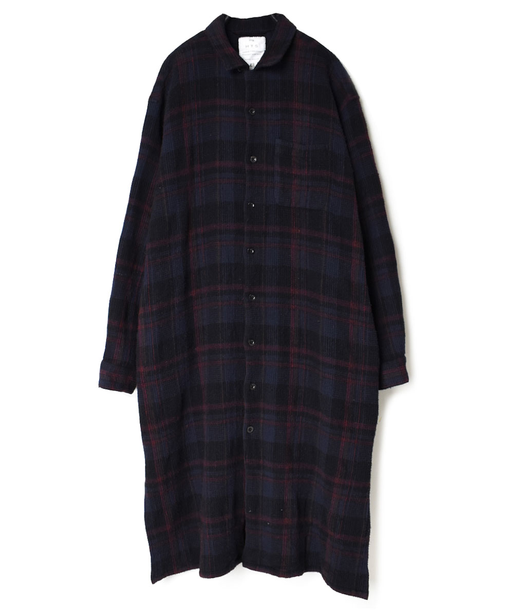 INHT2202WBC (ロングシャツ) COTTON WAFFLE CHECK OVERDYE ONE-UP COLLAR LONG SHIRT