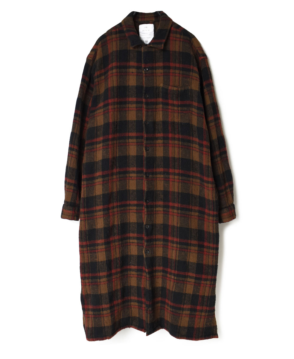 INHT2202WBC (ロングシャツ) COTTON WAFFLE CHECK OVERDYE ONE-UP COLLAR LONG SHIRT