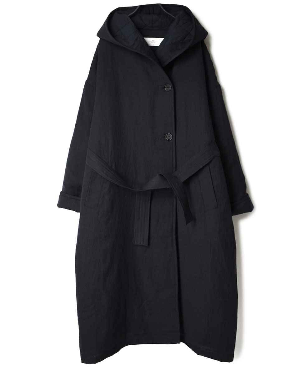 NSL22522 (コート) WOOL LINEN PLAIN WITH QUILTED LINING HOODED LONG COAT WITH BELT