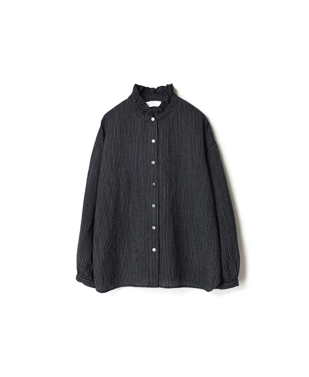 INSL22611 (シャツ) WOOL/LINEN PIN STRIPE FRILL COLLAR SHIRT