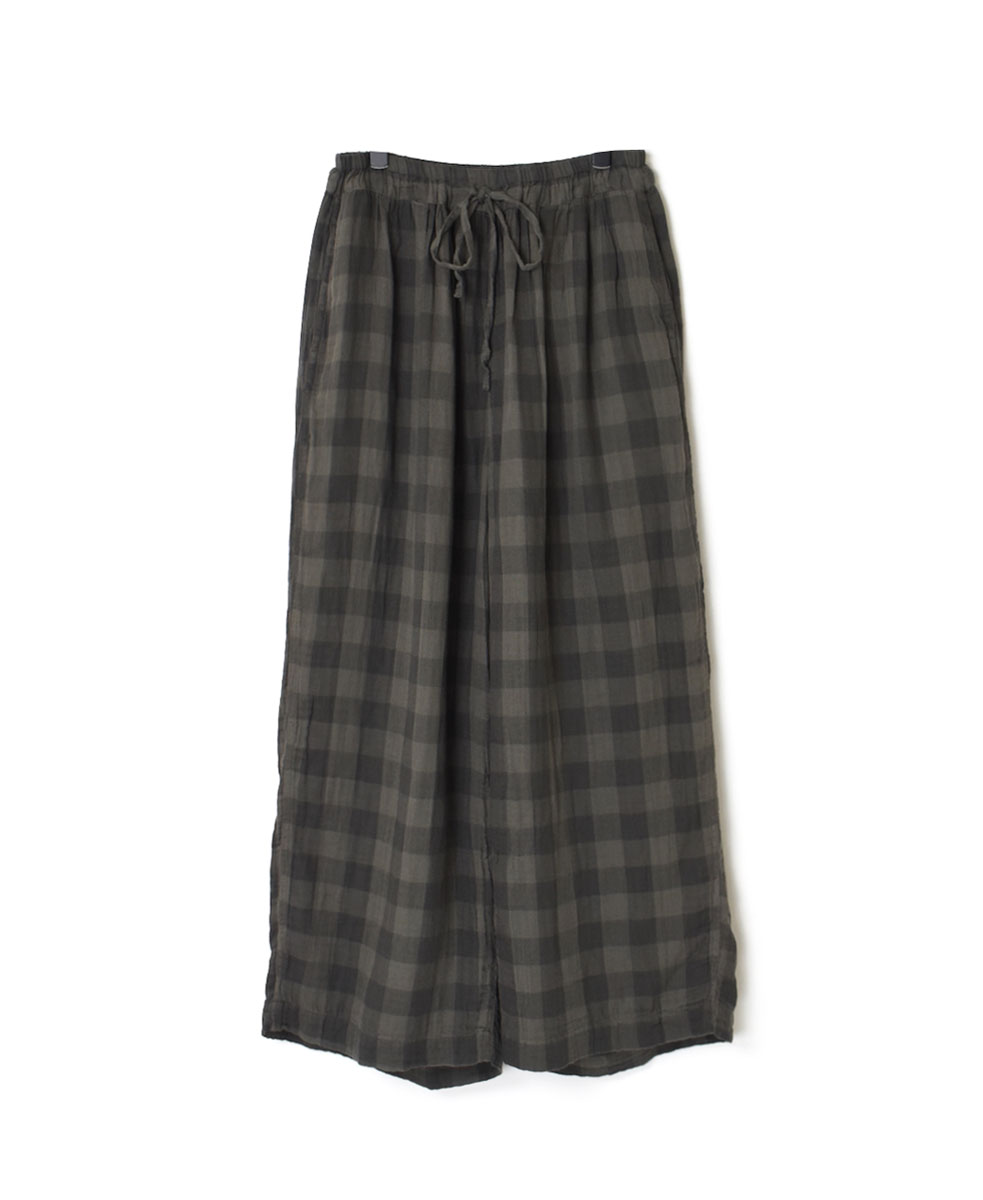 INAM2251DGD (パンツ) DOUBLE GAUZE OVER DYED CHECK GATHERED EASY PANTS