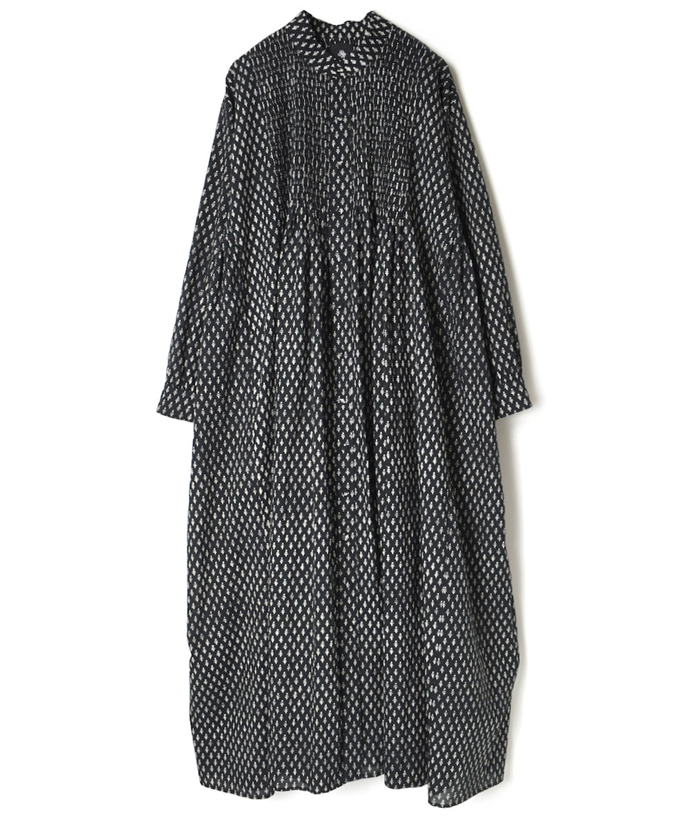 INMDS22722(ワンピース) 80’S COTTON VOILE TREE BLOCK PRINT MINI PINTUCK BANDED SHIRT DRESS