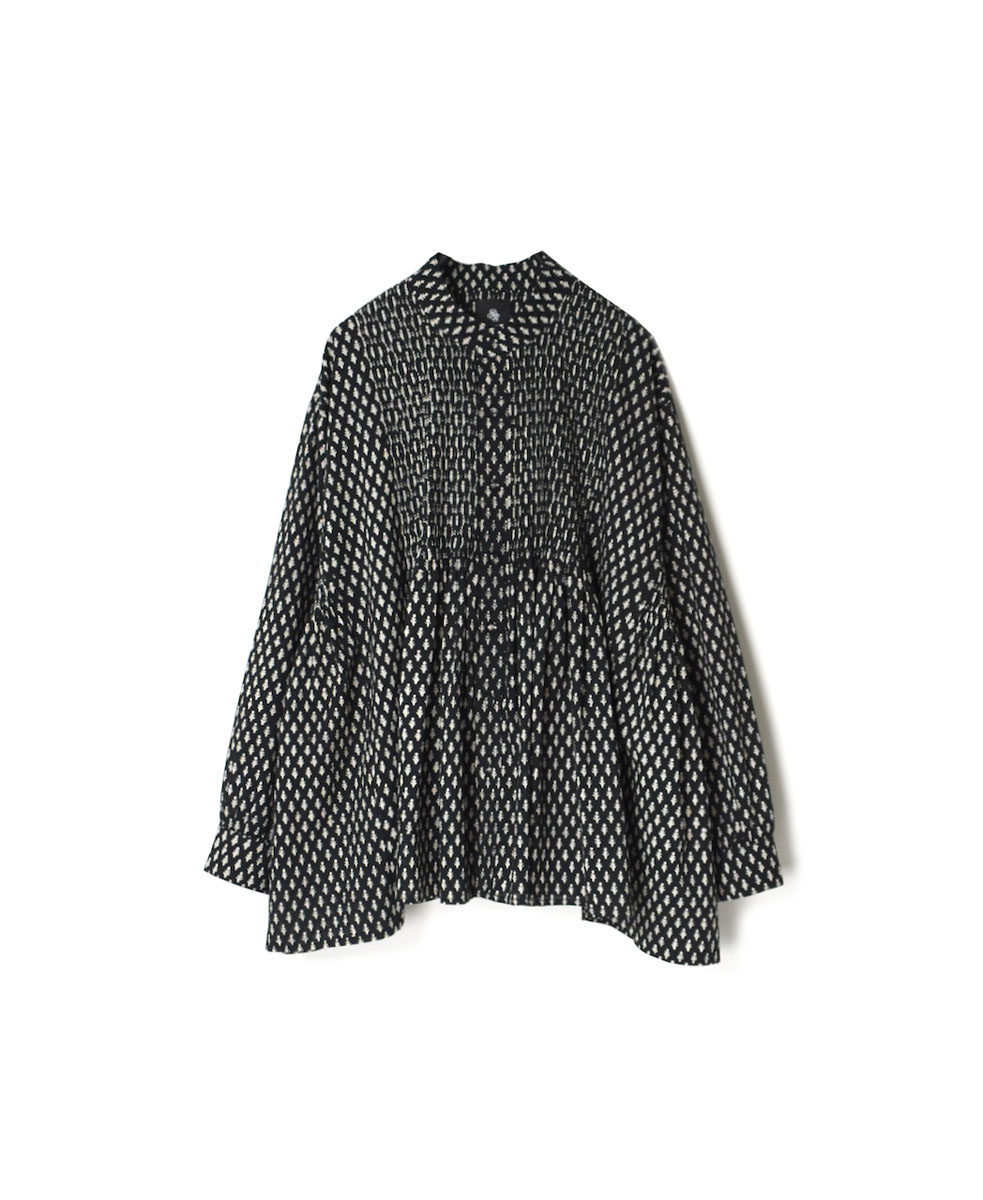 INMDS22721(シャツ) 80’S COTTON VOILE TREE BLOCK PRINT MINI PINTUCK BANDED SHIRT