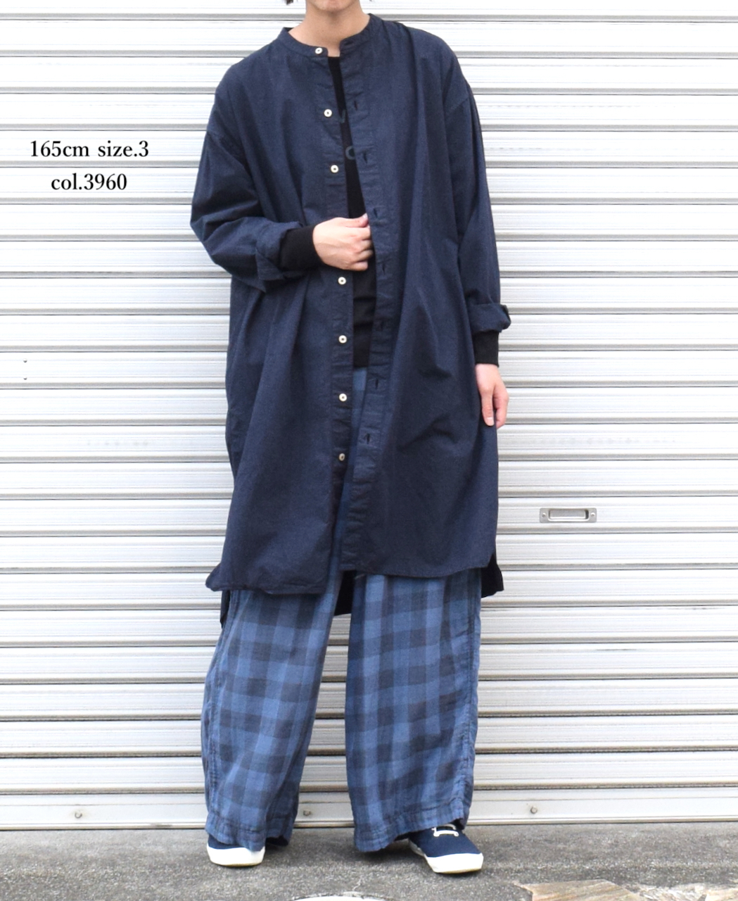 INAM1902PD (ロングシャツ) 40'S POPLIN  OVER DYED BANDED COLLAR LONG SHIRT