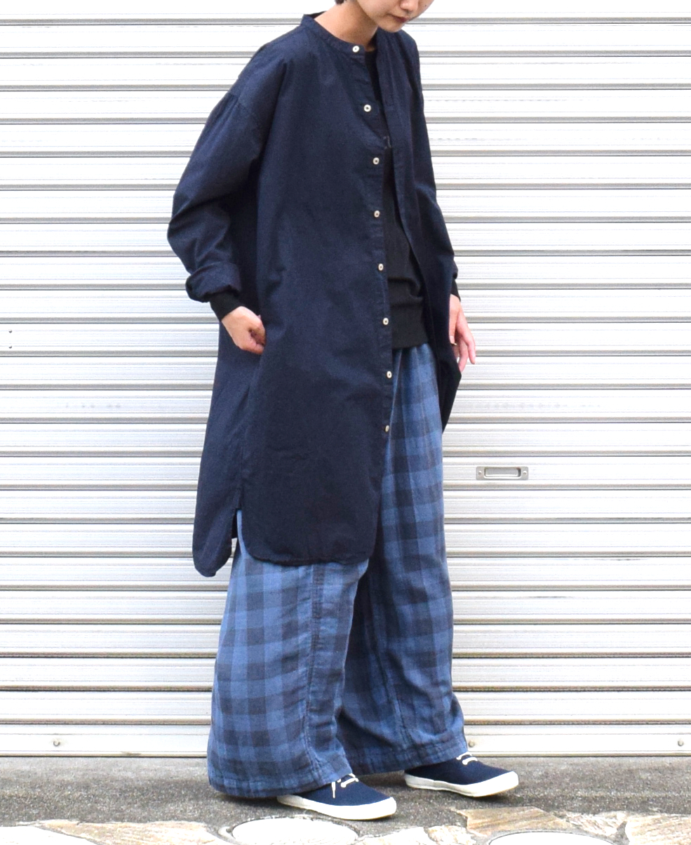 INAM1902PD (ロングシャツ) 40'S POPLIN  OVER DYED BANDED COLLAR LONG SHIRT