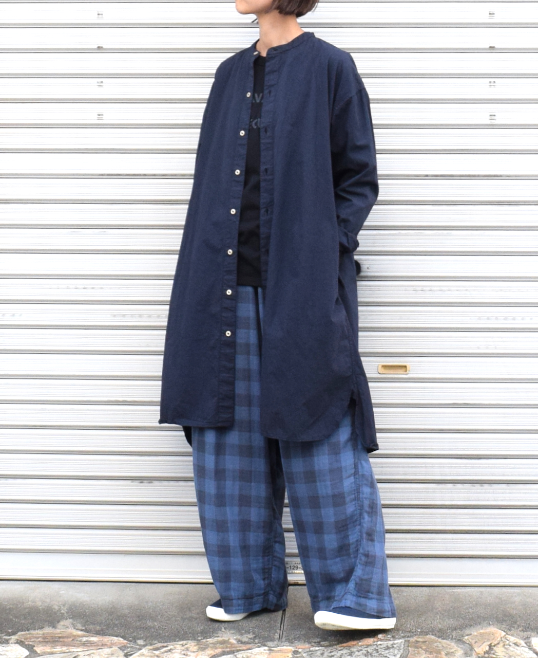 INAM1902PD (ロングシャツ) 40'S POPLIN  OVER DYED BANDED COLLAR LONG SHIRT