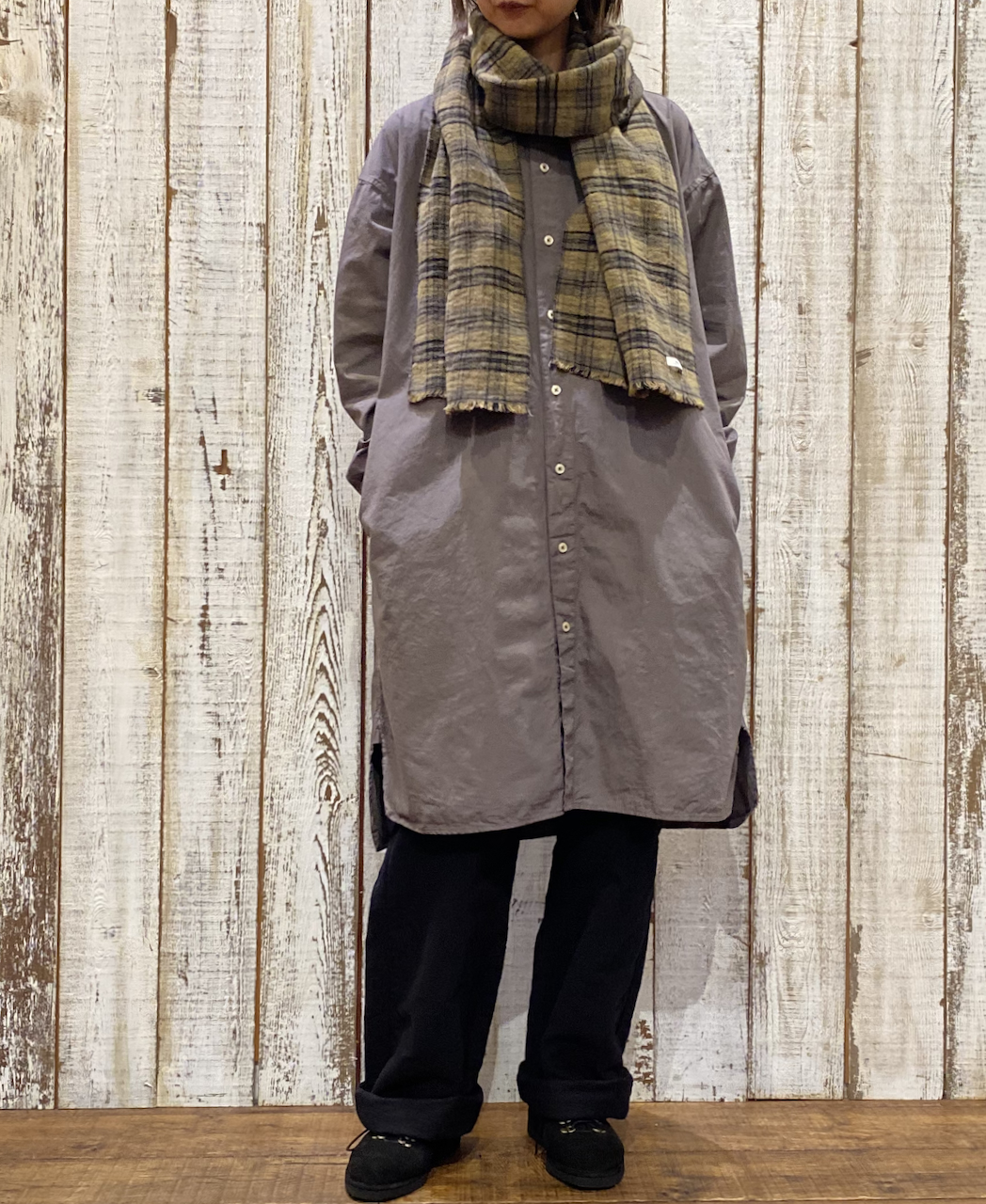 INAM1902PD (ロングシャツ) 40'S POPLIN  OVER DYED BANDED COLLAR LONG SHIRT