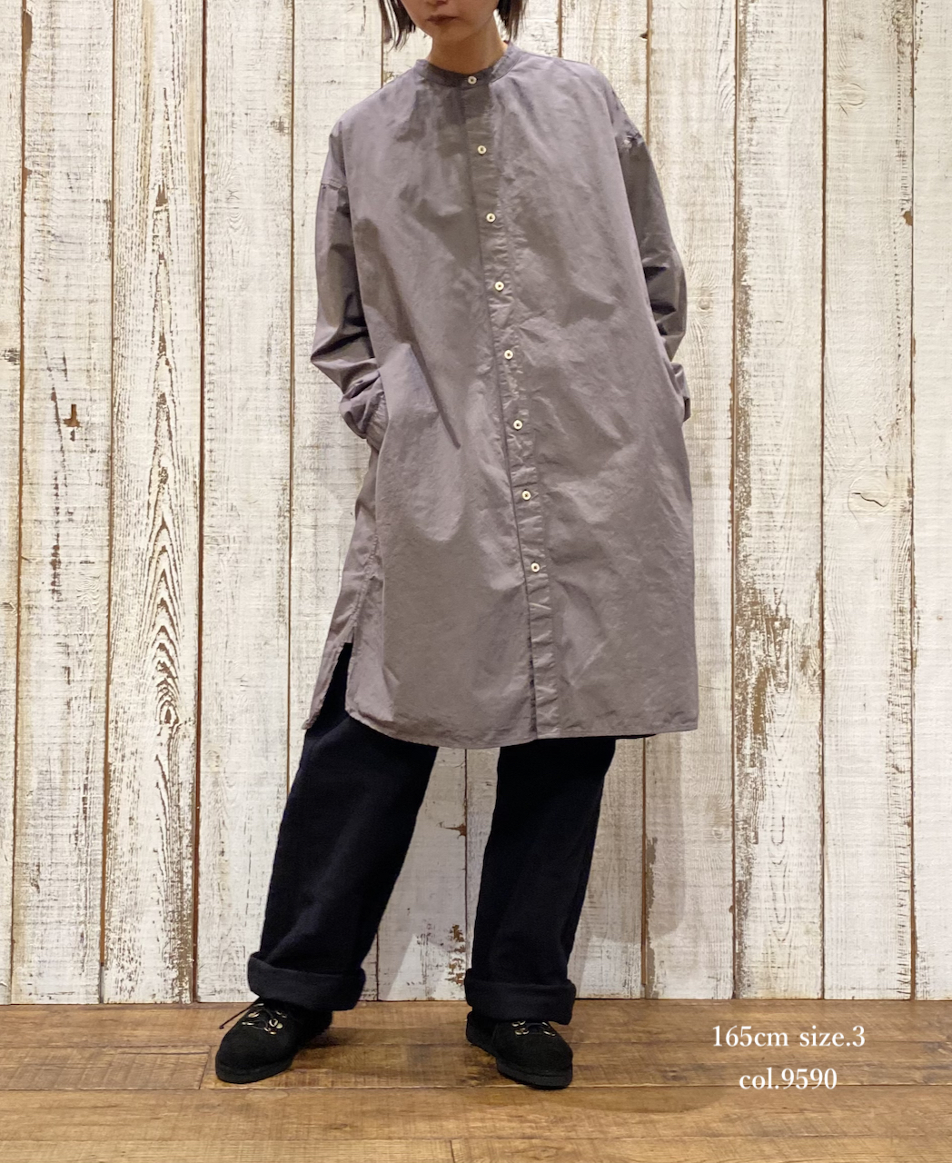 INAM1902PD (ロングシャツ) 40'S POPLIN  OVER DYED BANDED COLLAR LONG SHIRT