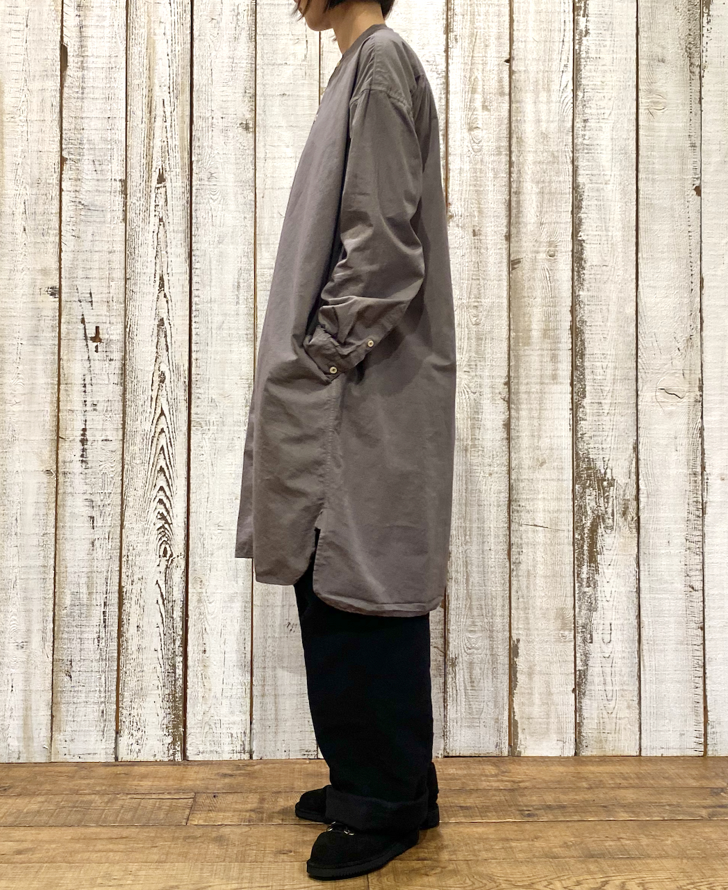 INAM1902PD (ロングシャツ) 40'S POPLIN  OVER DYED BANDED COLLAR LONG SHIRT