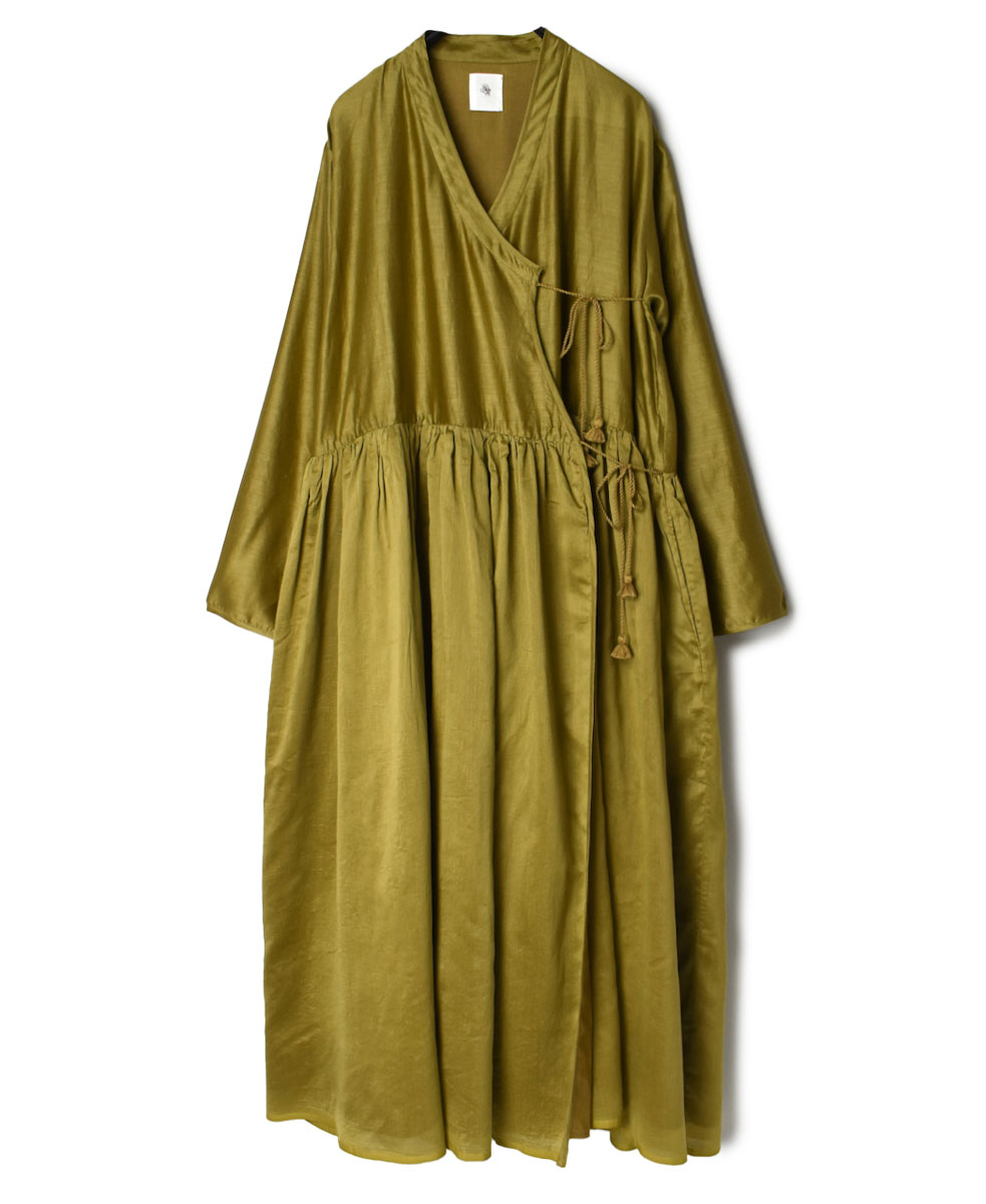 NMDS22563 (ワンピース) HAND WOVEN COTTON SILK GATHERED CACHE COEUR DRESS