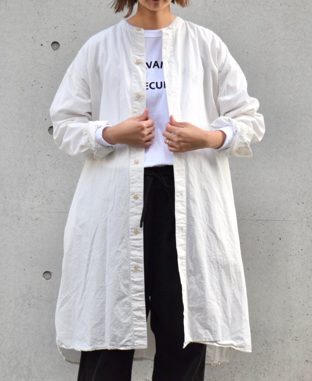 INAM1902PD (ロングシャツ) 40'S POPLIN  OVER DYED BANDED COLLAR LONG SHIRT