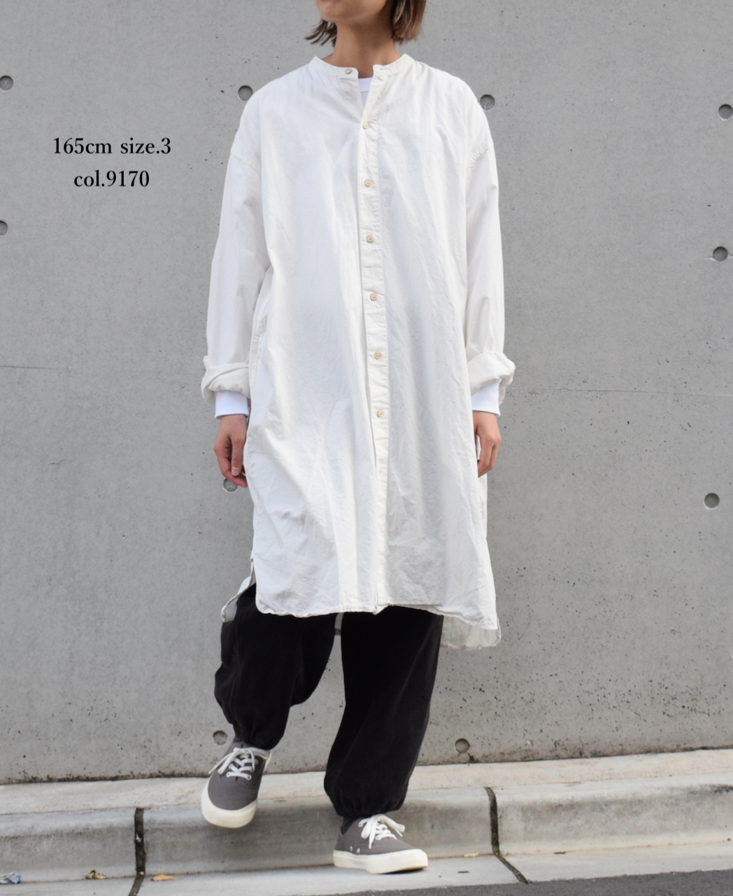 INAM1902PD (ロングシャツ) 40'S POPLIN  OVER DYED BANDED COLLAR LONG SHIRT