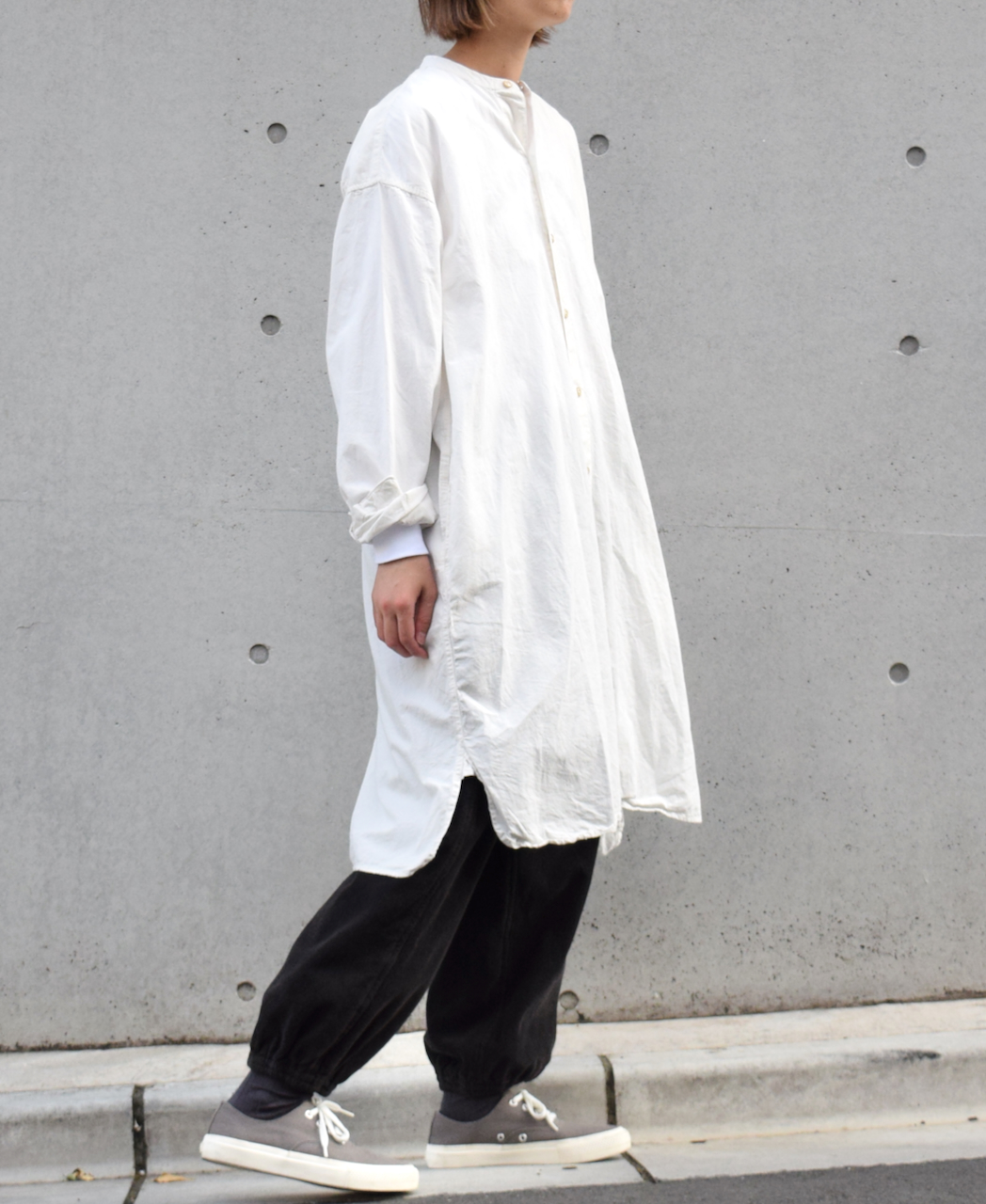 INAM1902PD (ロングシャツ) 40'S POPLIN  OVER DYED BANDED COLLAR LONG SHIRT