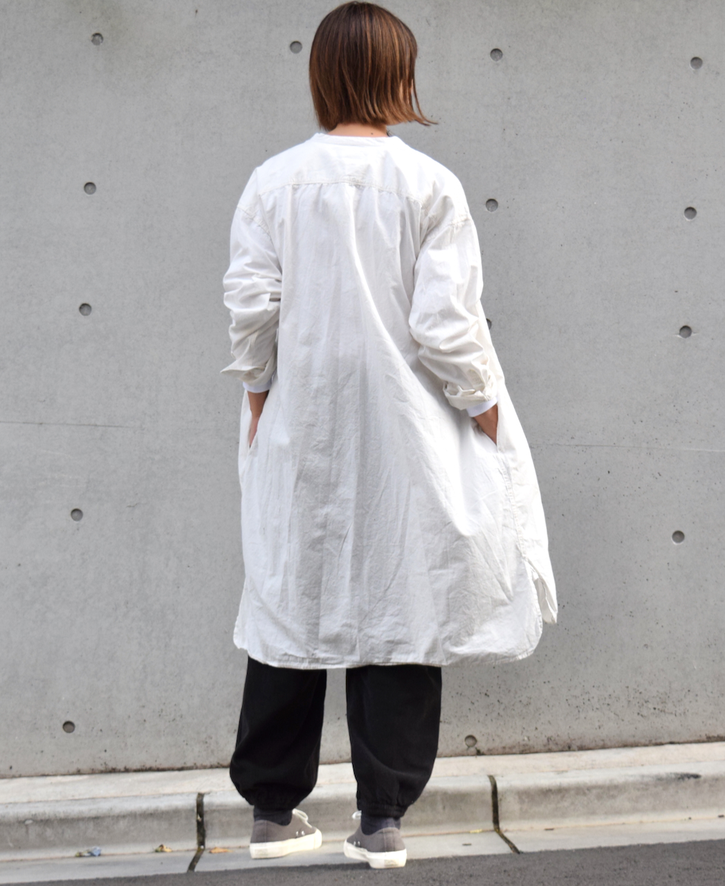 INAM1902PD (ロングシャツ) 40'S POPLIN  OVER DYED BANDED COLLAR LONG SHIRT