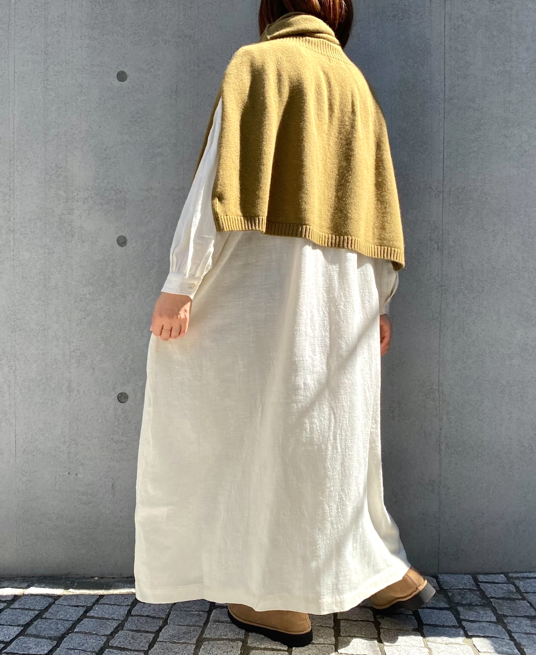 INSL22604 (ワンピース) WOOL/LINEN PLAIN BANDED COLLAR PINTUCK DRESS