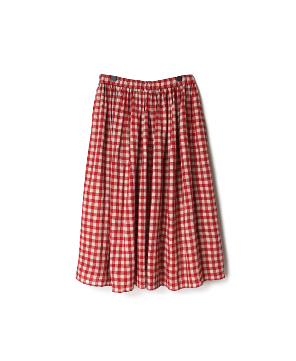 NMDS22586 (スカート) BOILED WOOL MEDIUM GINGHAM CHECK GATHERED SKIRT WITH LINING