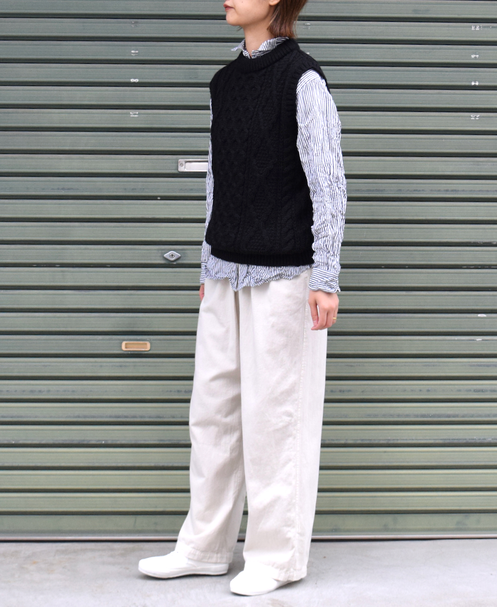 NVL1861BSW (シャツ) COTTON STRIPE REGULAR COLLAR L/SL OVERSIZED SHIRT