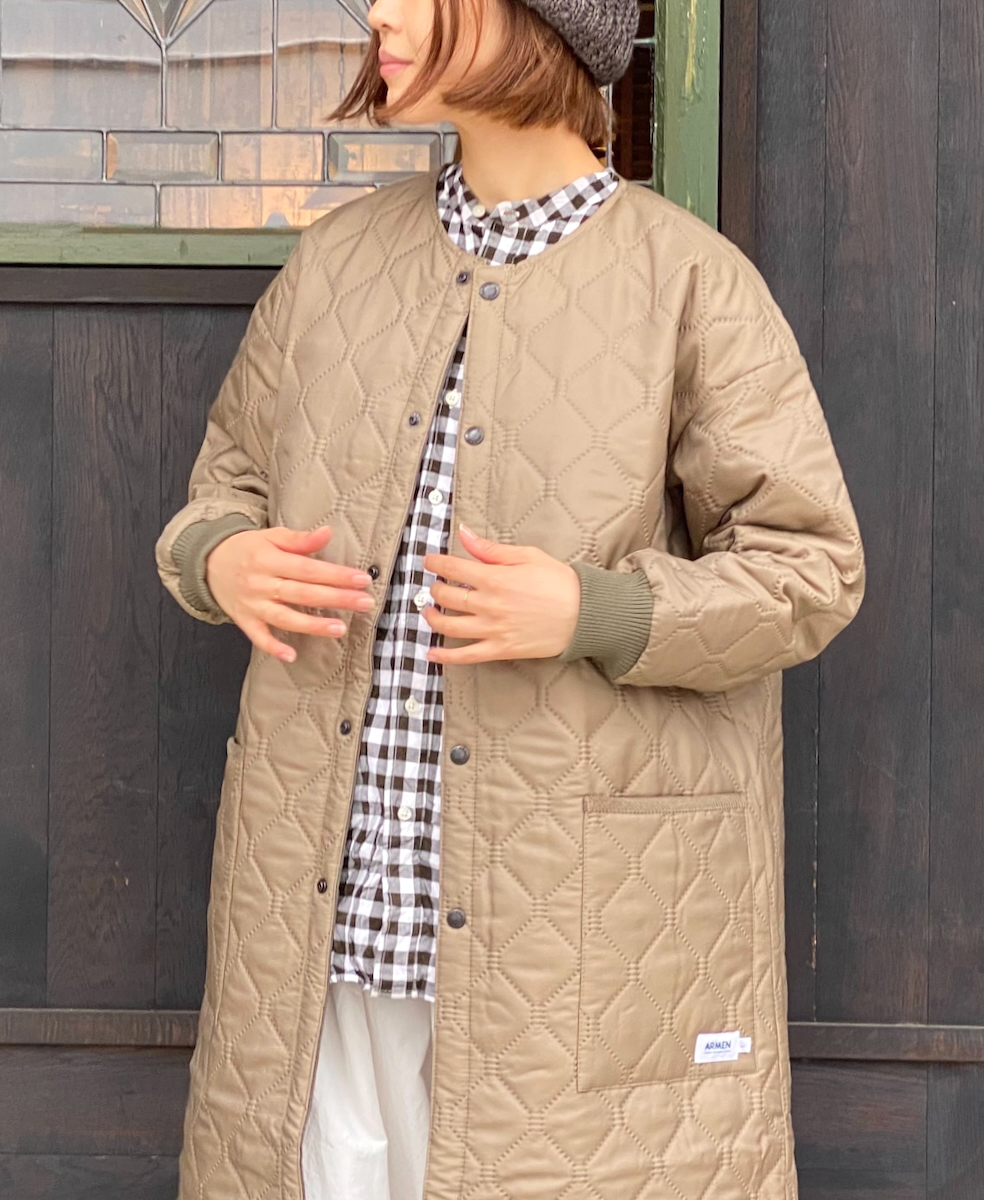 NAM2251PP (コート) POLY×POLY HEAT QUILT OVERSIZED NO COLLAR COAT WITH RIBBED CUFF