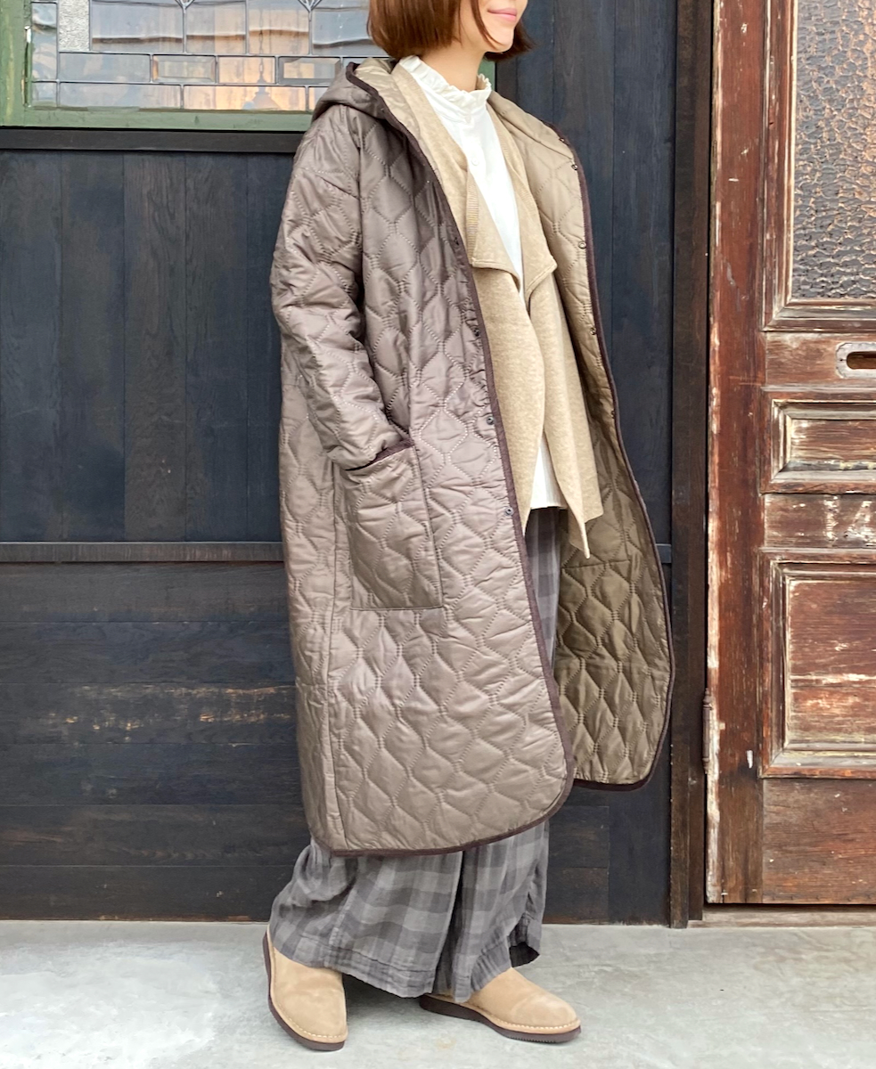 NAM2154PP (コート) POLY×POLY HEAT QUILT OVERSIZED HOODED COAT WITH RIBBED CUFF