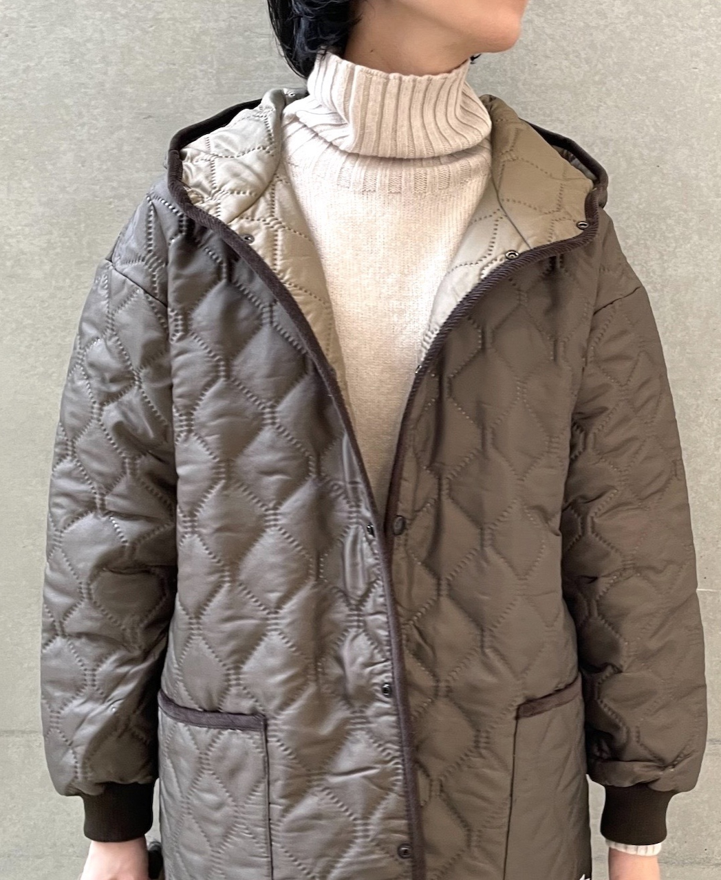 NAM2154PP (コート) POLY×POLY HEAT QUILT OVERSIZED HOODED COAT WITH RIBBED CUFF