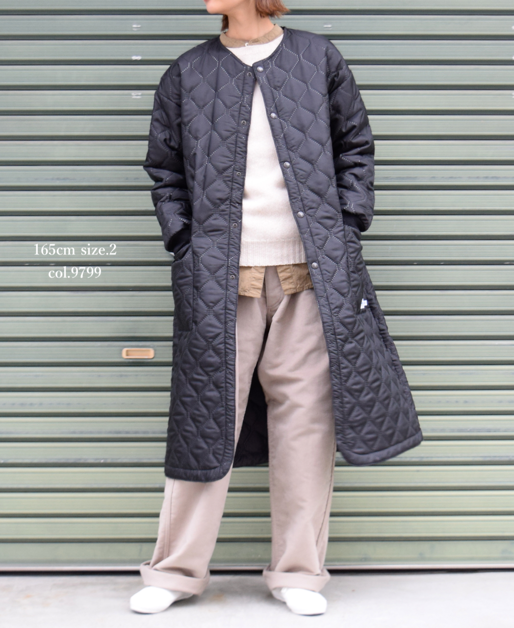 NAM2251PP (コート) POLY×POLY HEAT QUILT OVERSIZED NO COLLAR COAT WITH RIBBED CUFF