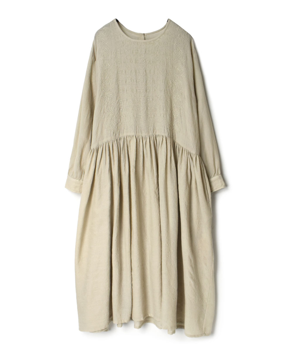 NMDS22571 (ワンピース) BOILED WOOL PLAIN BACK OPENING EMB DRESS