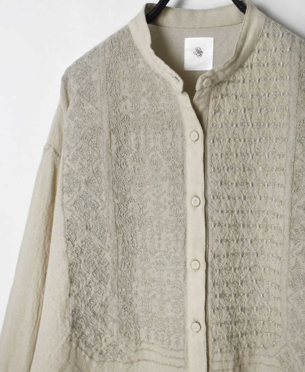 NMDS20561 (シャツ) BOILED WOOL PLAIN BAND COLLAR EMB SHIRT