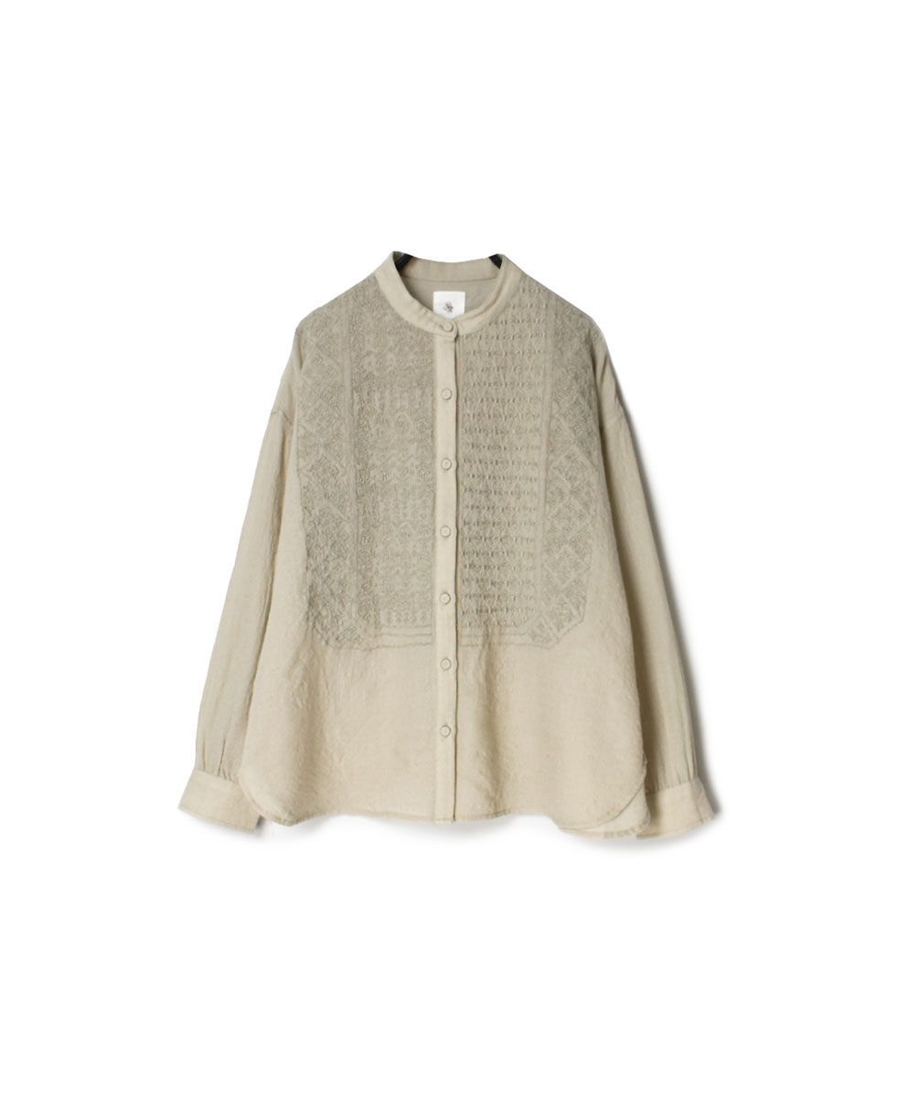 NMDS20561 (シャツ) BOILED WOOL PLAIN BAND COLLAR EMB SHIRT