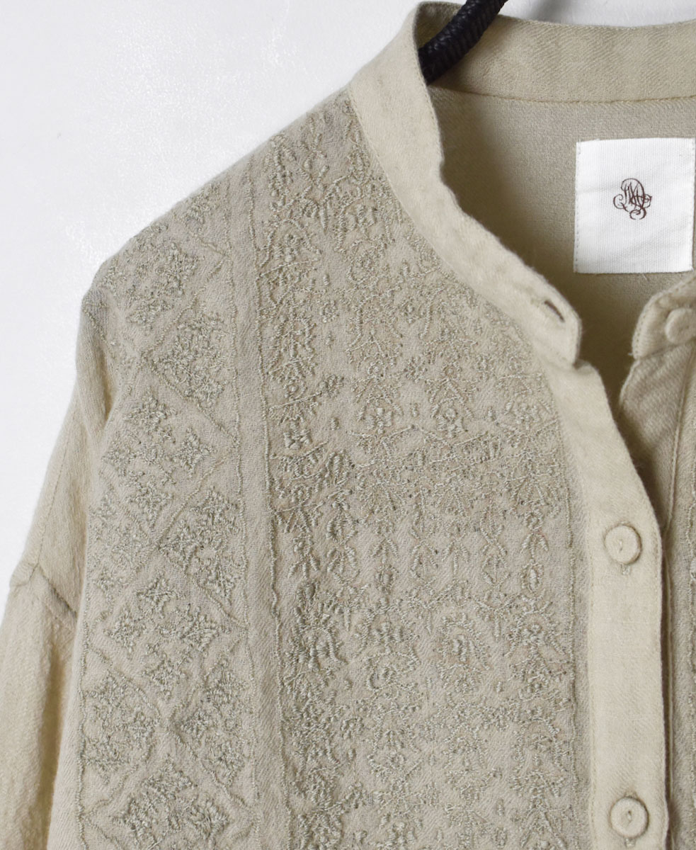 NMDS20561 (シャツ) BOILED WOOL PLAIN BAND COLLAR EMB SHIRT