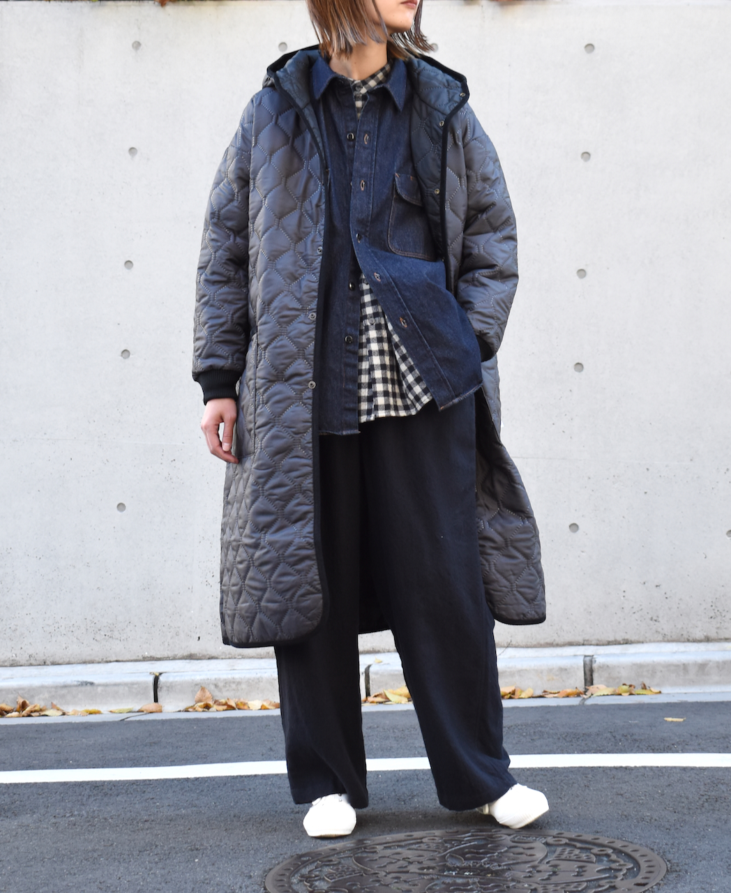 NAM2154PP (コート) POLY×POLY HEAT QUILT OVERSIZED HOODED COAT WITH RIBBED CUFF