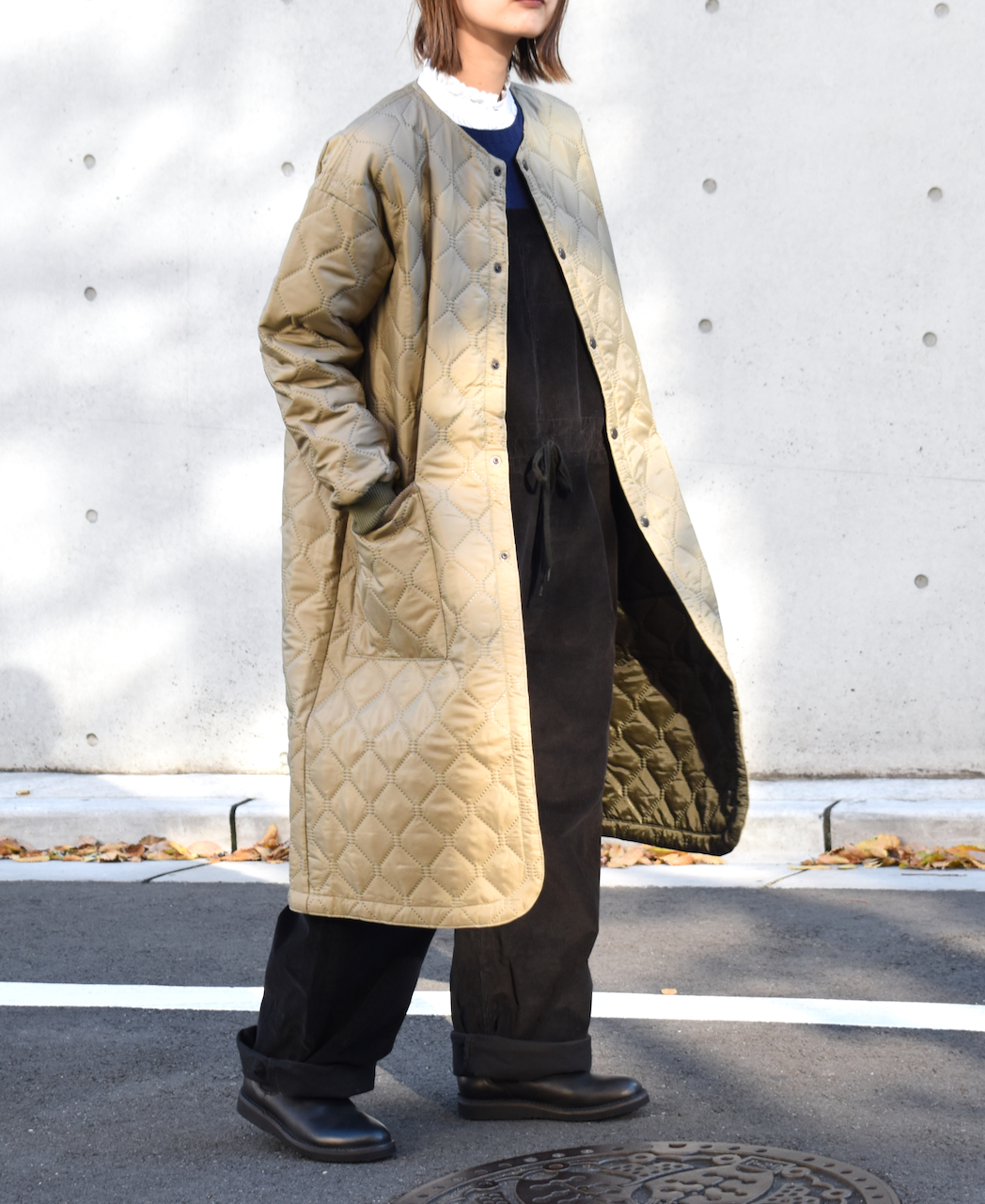 NAM2251PP (コート) POLY×POLY HEAT QUILT OVERSIZED NO COLLAR COAT WITH RIBBED CUFF