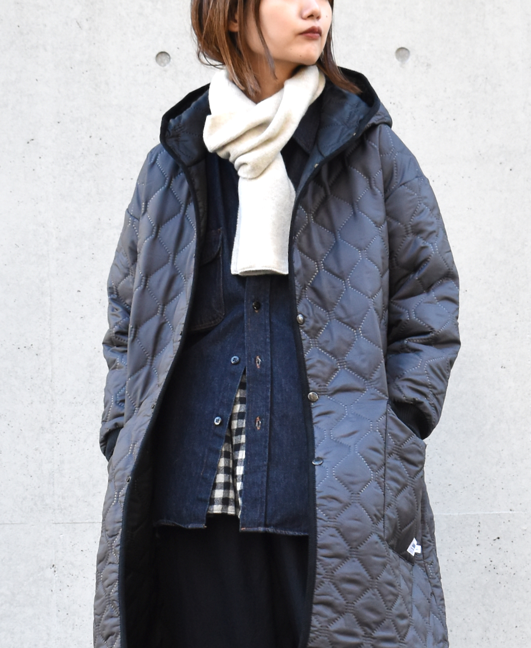 NAM2154PP (コート) POLY×POLY HEAT QUILT OVERSIZED HOODED COAT WITH RIBBED CUFF