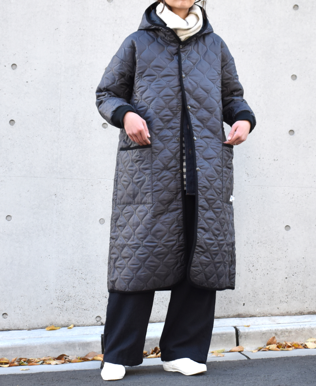 NAM2154PP (コート) POLY×POLY HEAT QUILT OVERSIZED HOODED COAT WITH RIBBED CUFF
