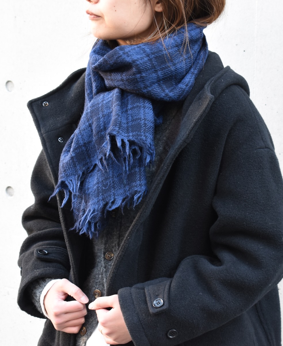 NSL21501 (ストール) BOILED WOOL 2TONE CHECK STOLE