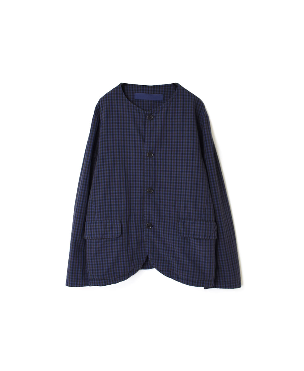 NVL2302PCD (ジャケット) POPLIN BROWN CHECK OVERDYED SIDE VENTS NO COLLAR JACKET