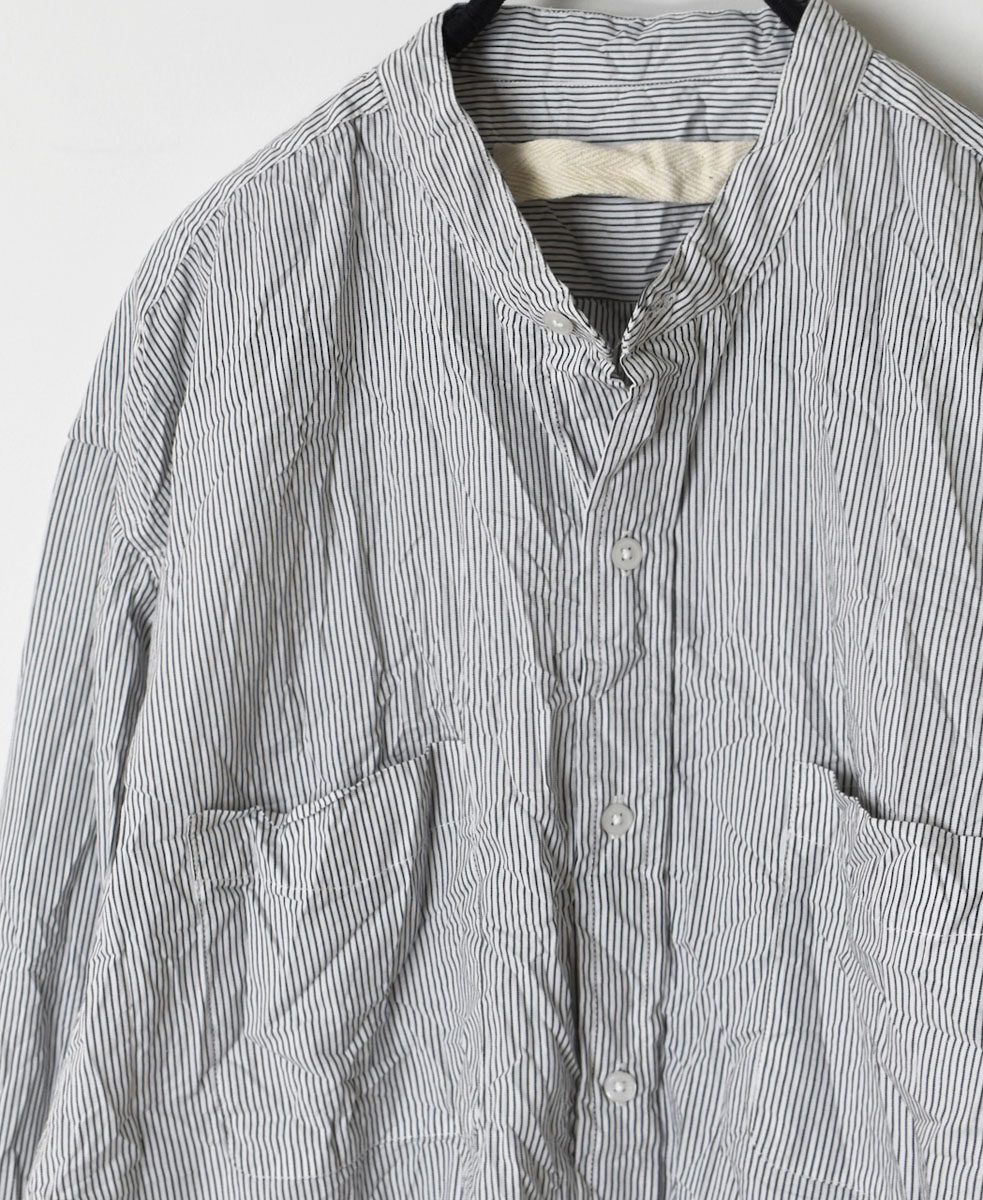 NVL1951MSW (シャツ) COTTON MINI STRIPE BANDED COLLAR L/SL OVERSIZED SHIRT