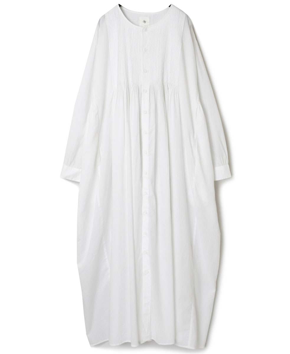 NMDS23163 (ワンピース) 60’S ORGANIC CAMBRIC PLAIN CREW-NECK BUTTON SHIRT MAXI DRESS WITH PINTUCK