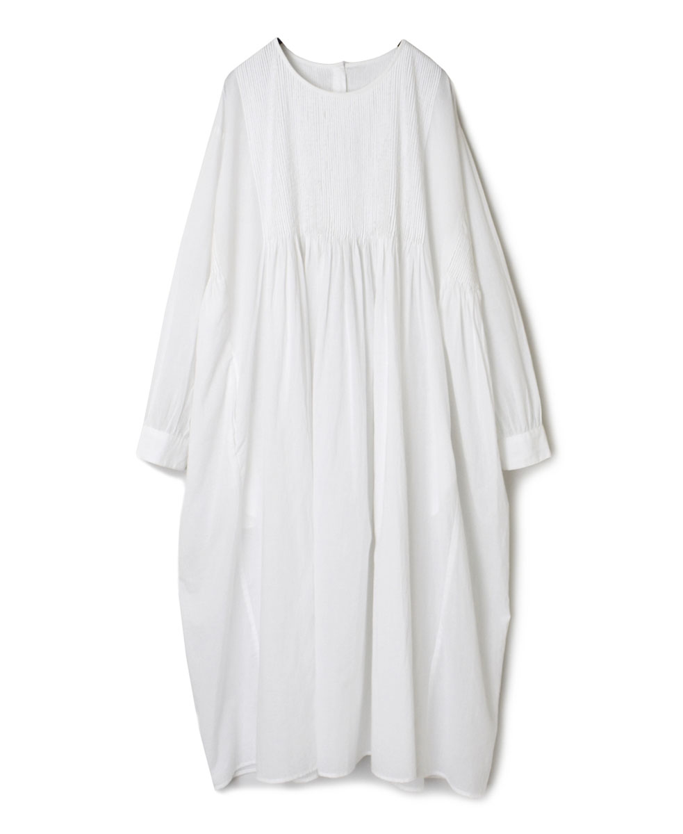 ◯NMDS23162 (ワンピース) 60’S ORGANIC CAMBRIC PLAIN CREW-NECK P/O SHIRT DRESS WITH PINTUCK