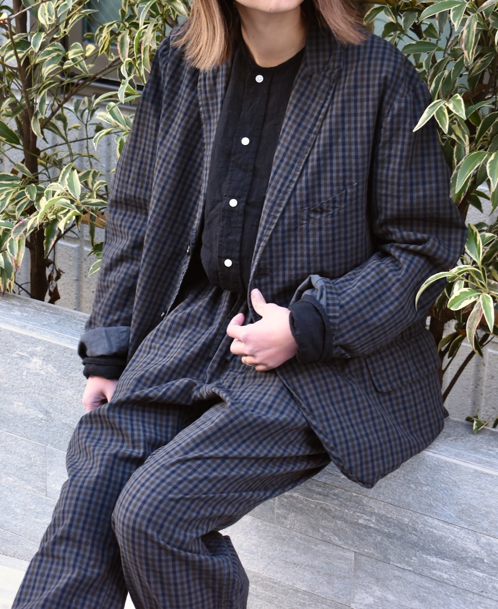 NVL2301PCD (ジャケット) POPLIN BROWN CHECK OVERDYED SIDE VENTS TAILORED JACKET│