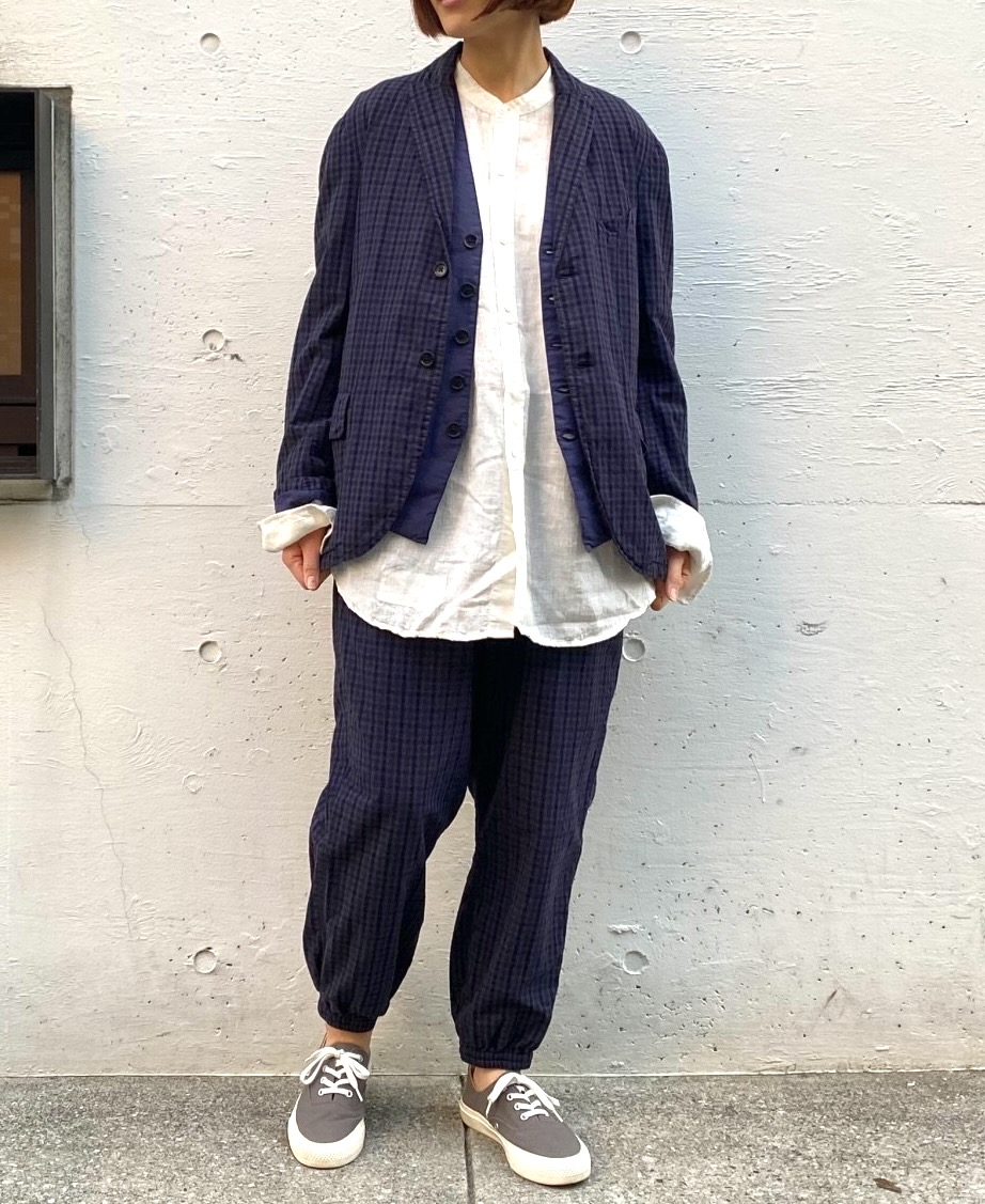 NVL2301PCD (ジャケット) POPLIN BROWN CHECK OVERDYED SIDE VENTS TAILORED JACKET│