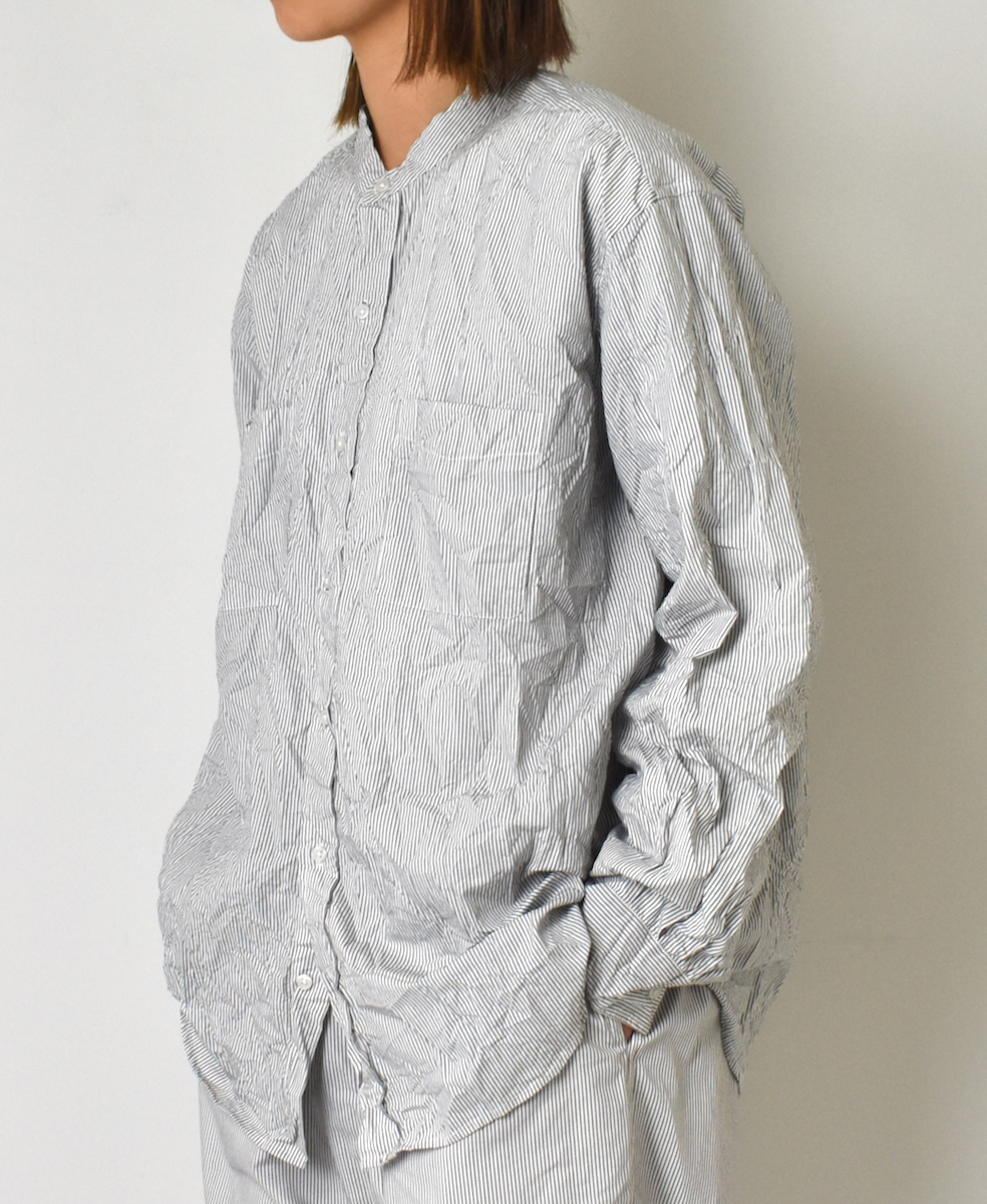 NVL1951MSW (シャツ) COTTON MINI STRIPE BANDED COLLAR L/SL OVERSIZED SHIRT