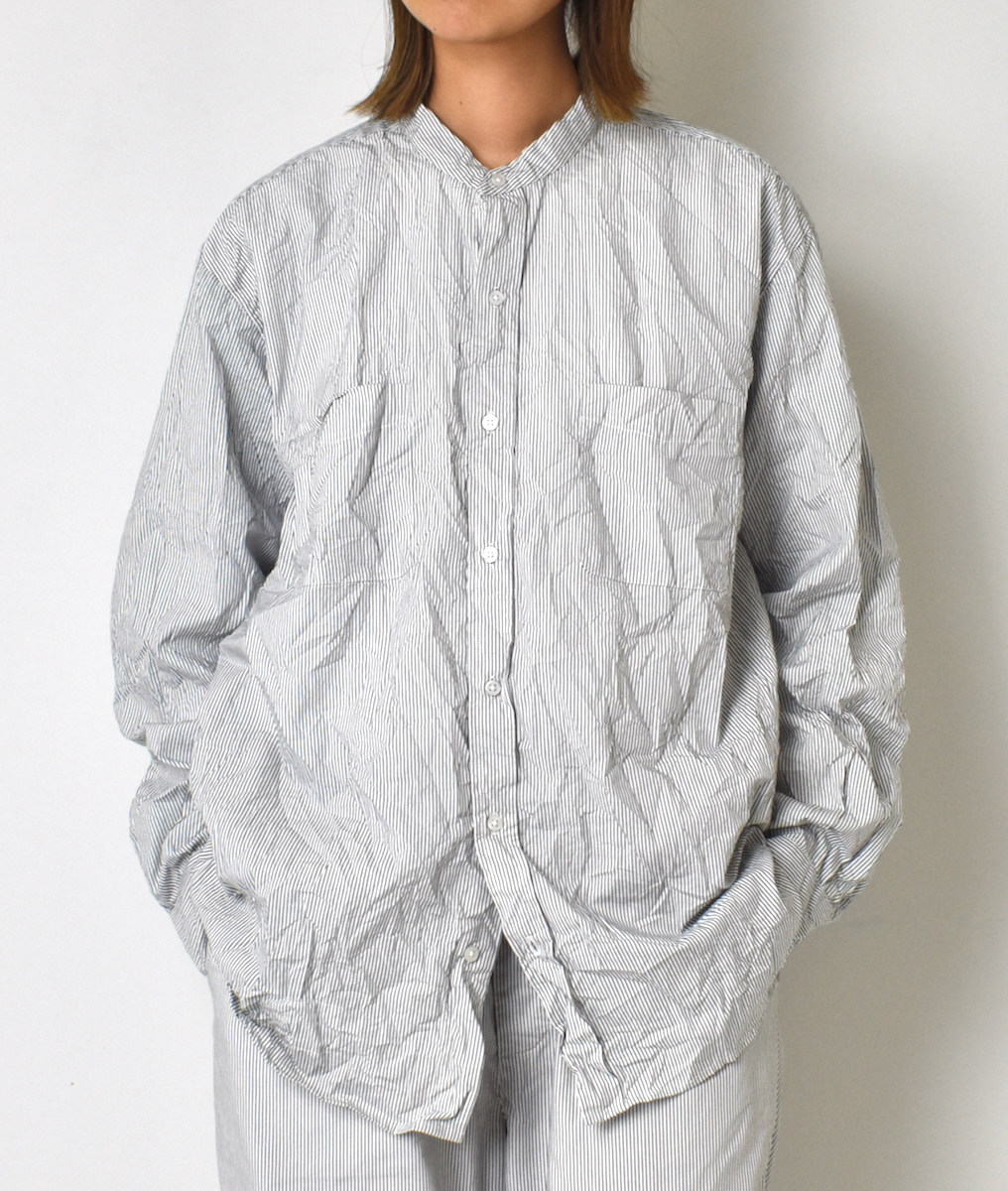 NVL1951MSW (シャツ) COTTON MINI STRIPE BANDED COLLAR L/SL OVERSIZED SHIRT