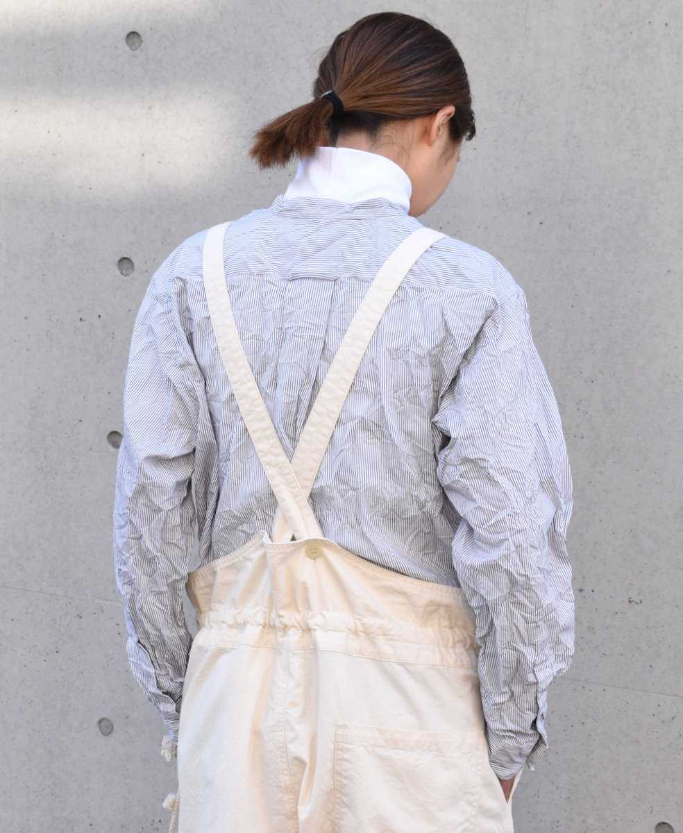 NVL1951MSW (シャツ) COTTON MINI STRIPE BANDED COLLAR L/SL OVERSIZED SHIRT