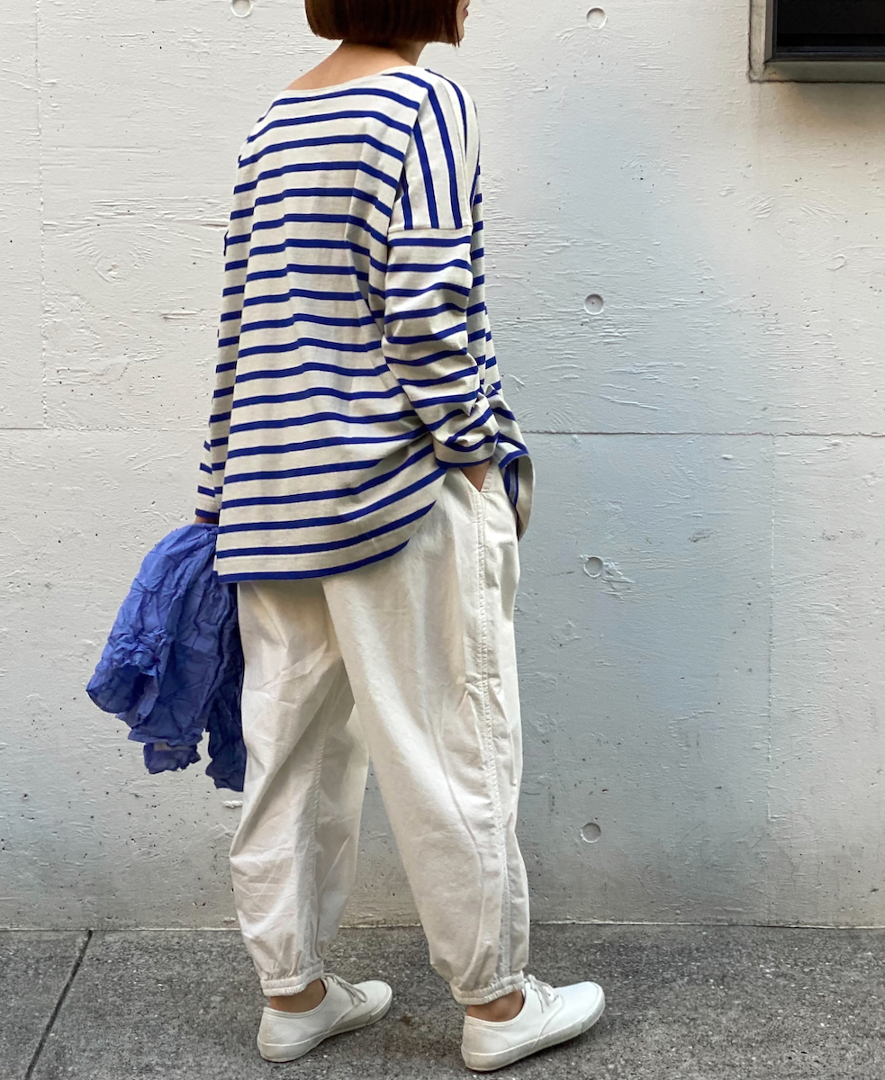 NLA2201 (カットソー) REGULAR STRIPE L/SL BOAT-NECK OVERSIZED BASQUE SHIRT