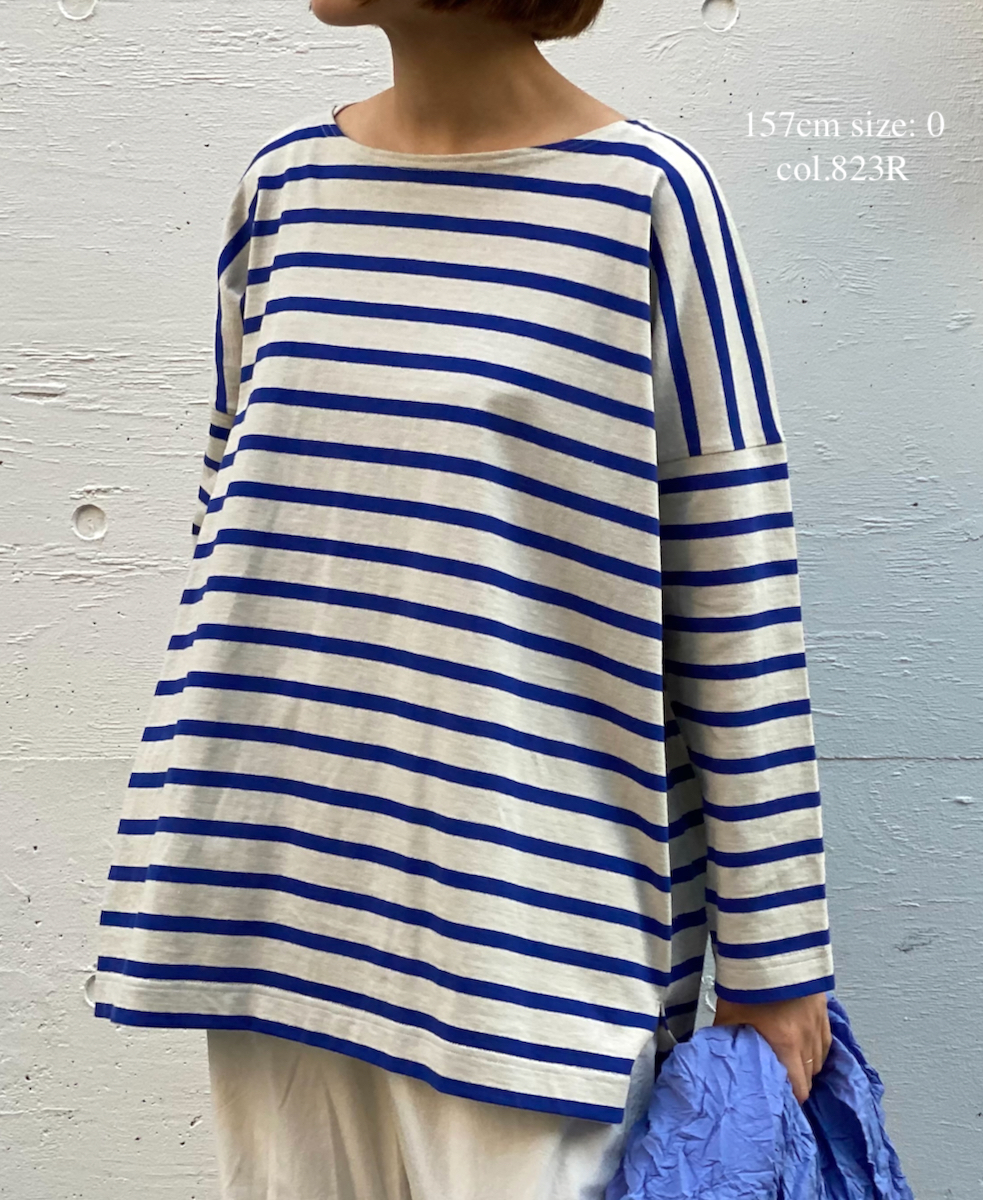 NLA2201 (カットソー) REGULAR STRIPE L/SL BOAT-NECK OVERSIZED BASQUE SHIRT