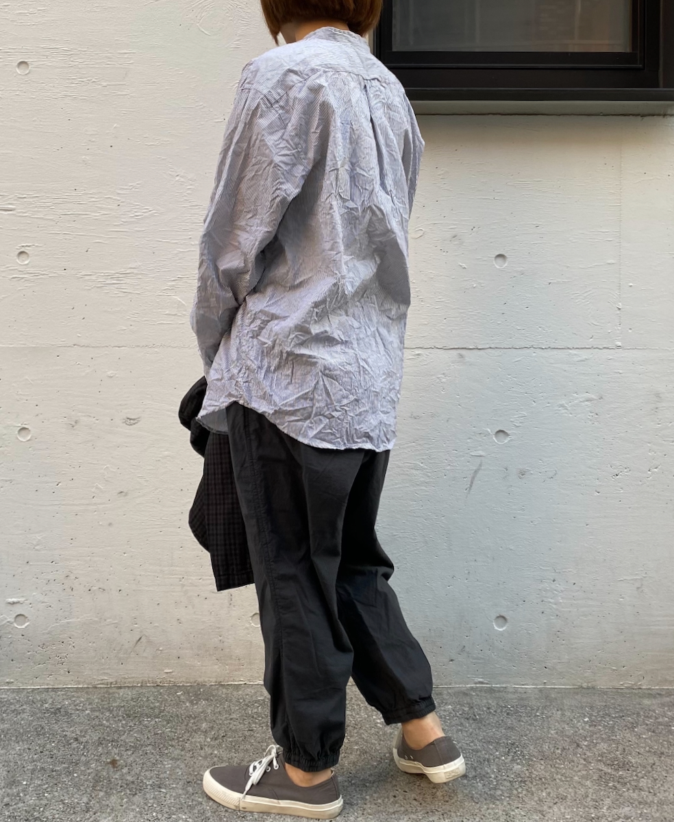 NVL1951MSW (シャツ) COTTON MINI STRIPE BANDED COLLAR L/SL OVERSIZED SHIRT
