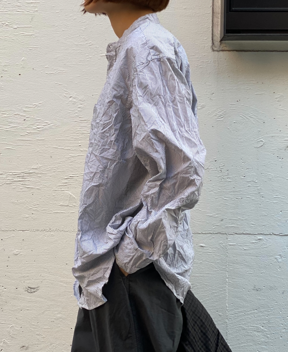 NVL1951MSW (シャツ) COTTON MINI STRIPE BANDED COLLAR L/SL OVERSIZED SHIRT