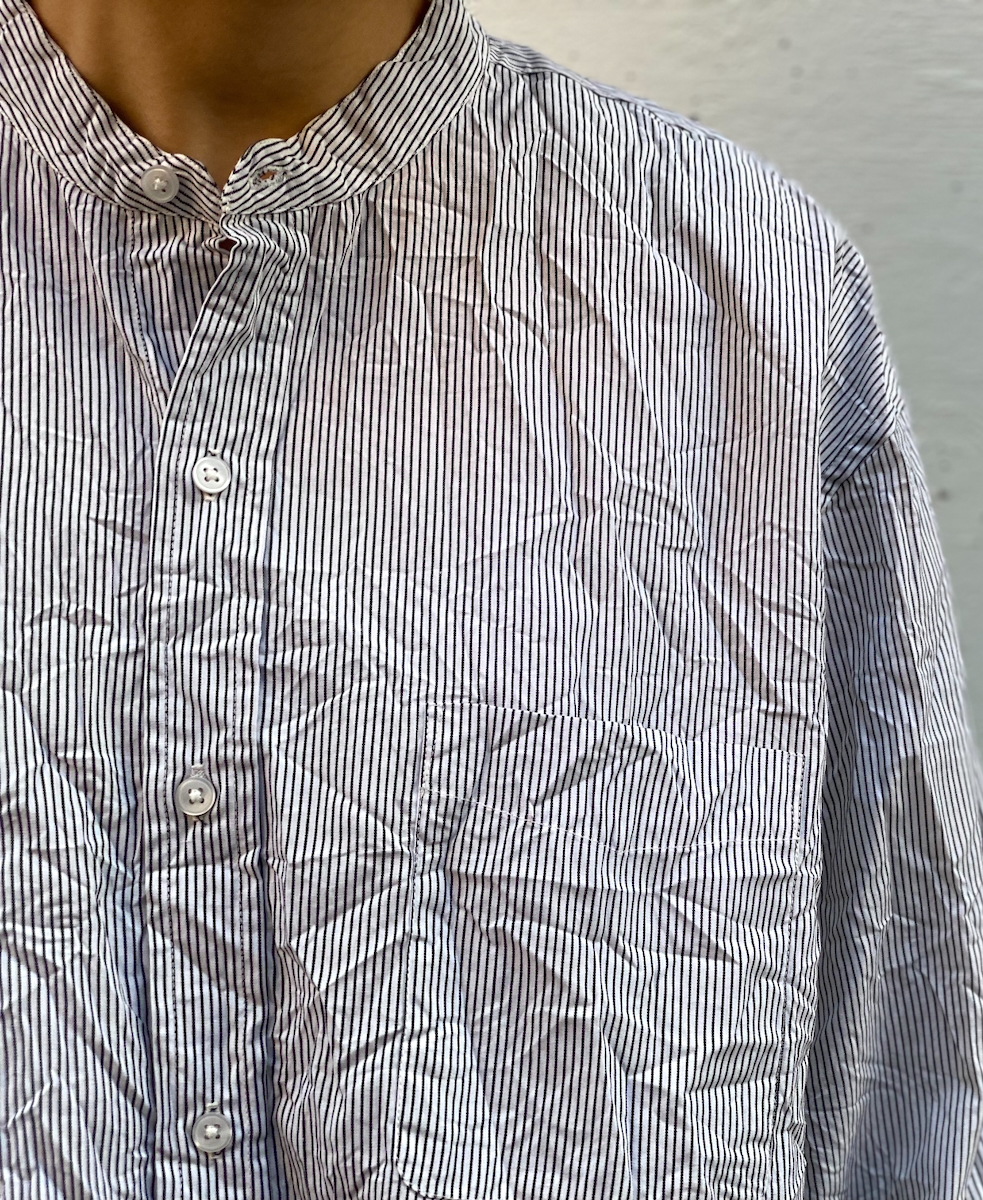 NVL1951MSW (シャツ) COTTON MINI STRIPE BANDED COLLAR L/SL OVERSIZED SHIRT