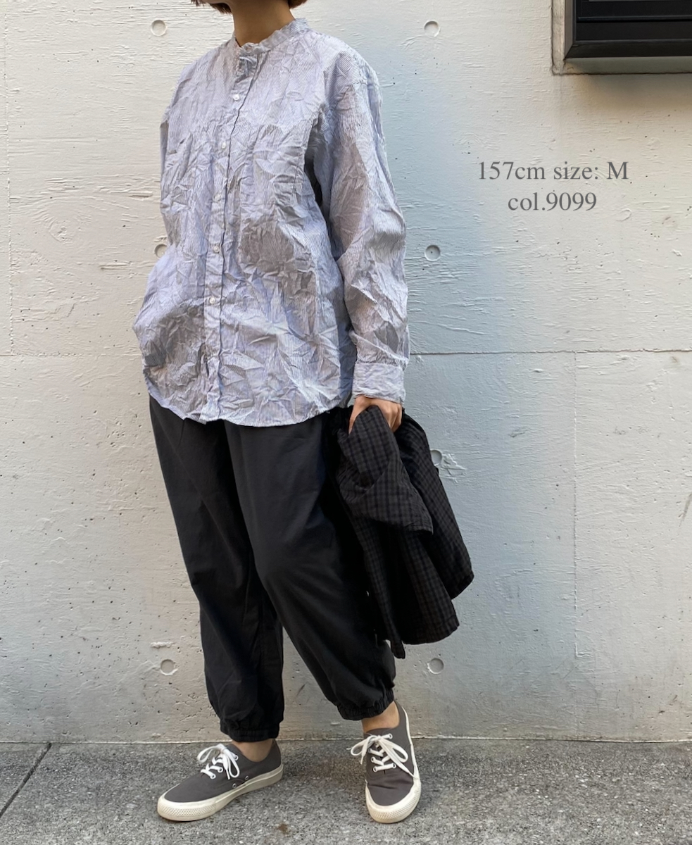 NVL1951MSW (シャツ) COTTON MINI STRIPE BANDED COLLAR L/SL OVERSIZED SHIRT